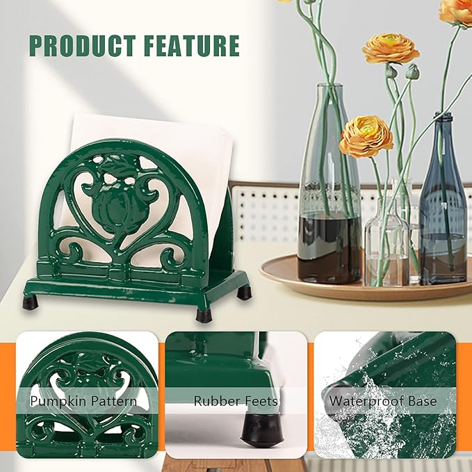 Napkin Holder for Table - Vintage Farmhouse Kitchen Restaurant Cast Iron Napkin Holder for Dinner Cocktail Paper Napkins, Green