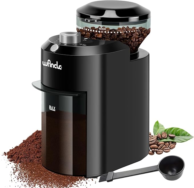 Wancle Electric Burr Coffee Grinder - Adjustable with 28 Precise Grind Settings for 12 Cups - Professional Coffee Bean Grinder (Plastic, Black+Grey)