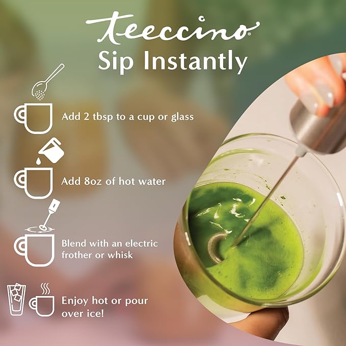 Miraculous Mushrooms Instant Matcha Latte by Teeccino – 12 servings - Organic Matcha Latte with MCT Oil and Adaptogenic Mushrooms - Lion’s Mane, Cordyceps & Tremella – Antioxidants, Low Caffeine, Prebiotic - 8.9 ounces