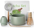 20OZ Matcha Whisk Set - 5PCS Chasen Set Includes Matcha Bowl with Spout, Bamboo Whisk with Ceramic Holder, Macha Scoop and Sifter, Matcha Kit for Ceremony, Gift for Matcha Lovers (Pale Gray-Green)