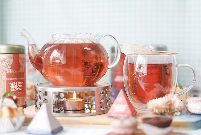 Teabloom Silhouette Tea Warmer - Brushed Stainless Steel Teapot Warmer with Tealight Holder and Candle