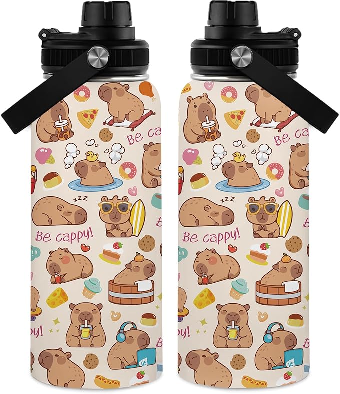 Capybara Gifts, 32 oz Insulated Water Bottle, Stainless Steel Water Bottles, Sports Travel Bottles, Cute Capybara Cups Gifts for Girls Women Capybara Lovers (1pcs)