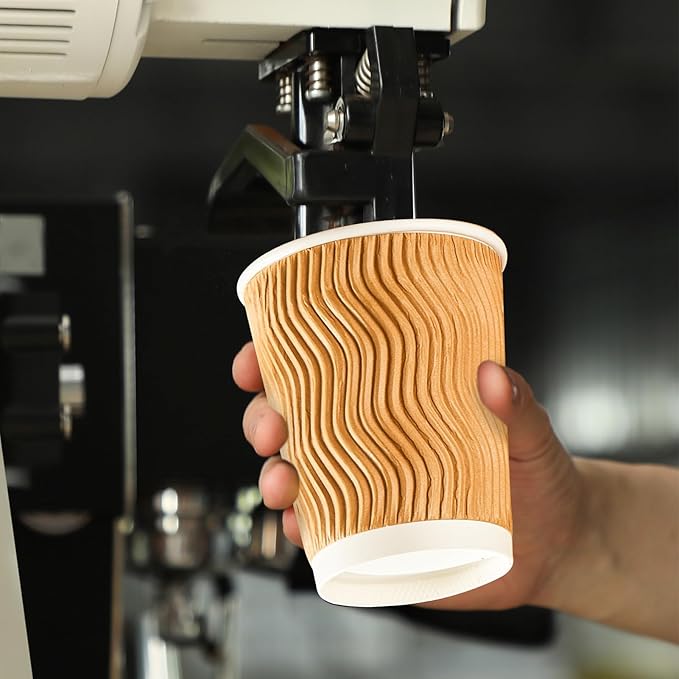 100 Pack 12 oz Disposable Paper Coffee Cups, Leak Proof Insulated Ripple Wall Hot Cups for Espresso, Coffee, Tea, Hot Chocolate, To Go Drinks (Home, Office, Cafe Bar)