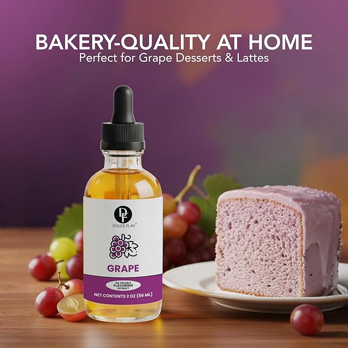 Dolce Flav Grape Extract – 2 Ounce Oil-Soluble Kosher, Sugar-Free, Concentrated Fruit Flavor for Candy, Chocolates & Desserts, Includes Measured Dropper