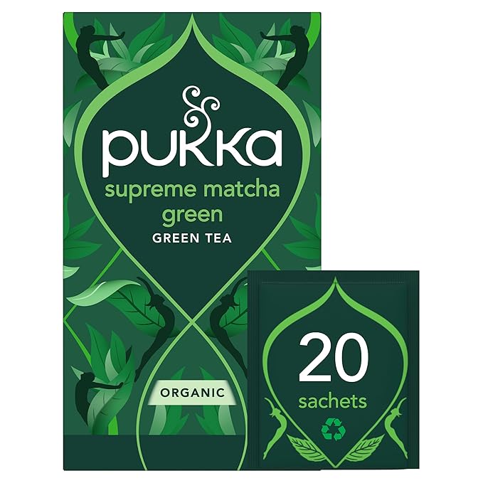 Pukka Supreme Matcha Green Organic Herbal Tea, Energizing Infusion Organic Tea Selection, with Matcha Powder, Ideal for Daily Vitality, Caffeine Free, 20 Total Bags