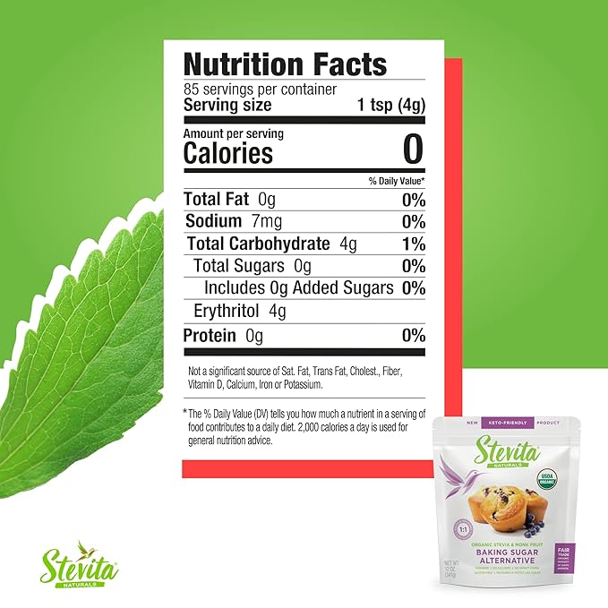 Stevita Organic Monk Fruit Bake-It-Better Pouch - 12 oz - Baking Sugar Alternative with Monk Fruit, Stevia & Erythritol - No Calories - USDA Organic, Non-GMO, Vegan, Keto, Paleo, Gluten Free
