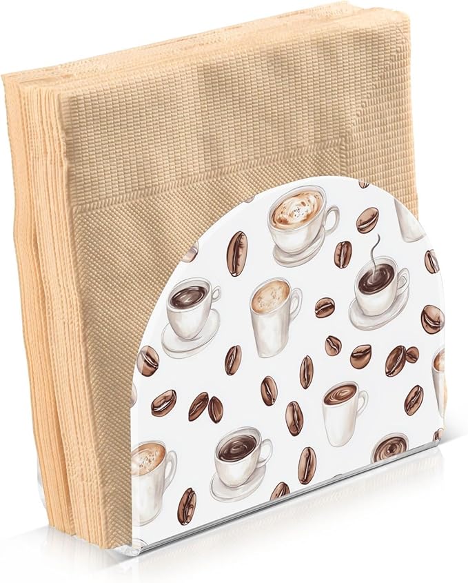 Coffee Beans Cups Napkin Holder for Tables, Kitchen Acrylic Paper Napkin Holders Freestanding Tissue Dispenser Paper for Indoor Outdoor Decor