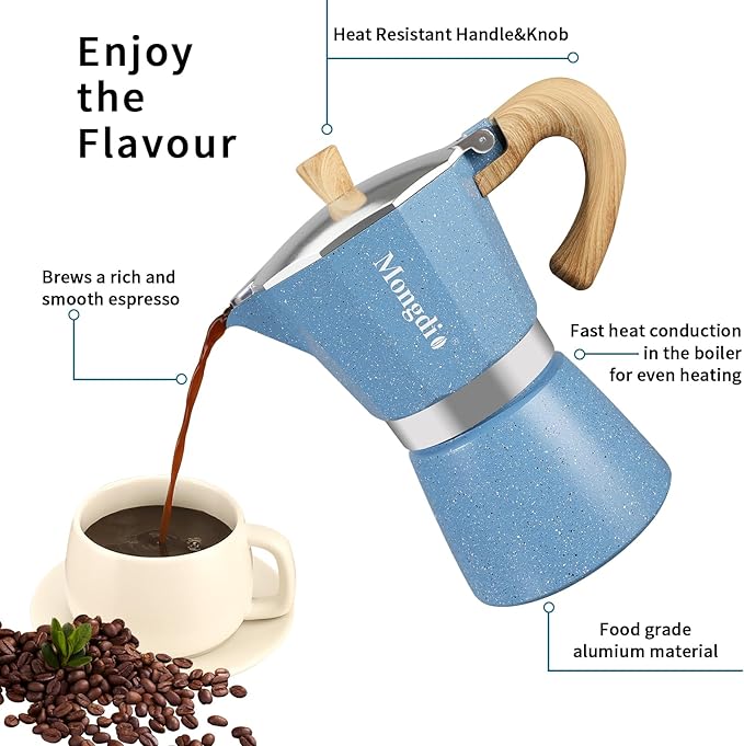 Mongdio Stovetop Espresso Maker Moka Pot, Cuban Coffee Maker Stove top coffee maker Moka Italian Espresso Greca Coffee Maker Brewer Percolator, 12 Espresso Cups, 20 oz - Blue