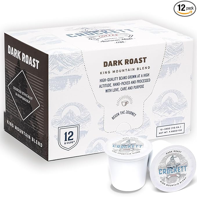 Crockett K Cups Coffee – Bold Dark Roast Coffee Pods with Rich Flavor, Full-Body Aroma & Smooth Finish – Convenient Single Serve for All-Day Energy, Focus & an Unforgettably Good Brew