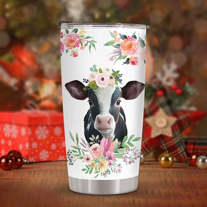 34HD Just A Girl Who Loves Cow Tumbler with Lid, 20 oz Stainless Steel Farm Animal Drinking Cup, Cow Gifts for Women on Birthday, Christmas, Mothers Day, Annivesary