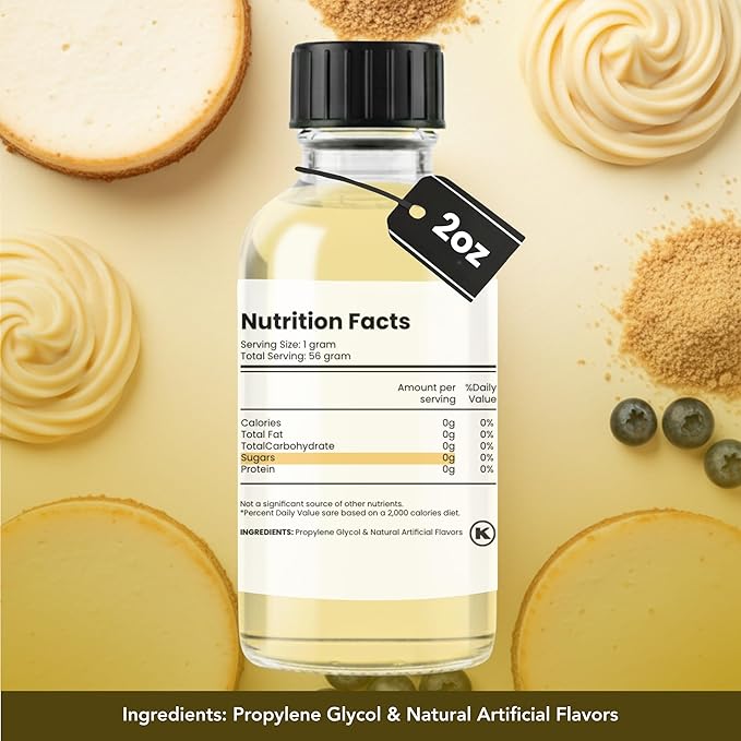 Dolce Flav Cheesecake Extract – 2 Ounce Water-Soluble Kosher, Sugar-Free, Concentrated Creamy Flavor for Desserts, Frostings & Pastries, Includes Measured Dropper