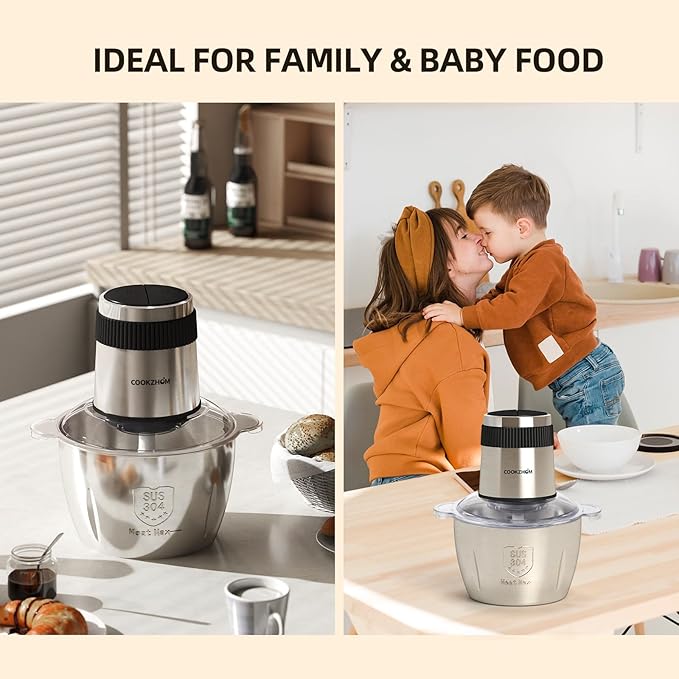 Food Processor,Electric Food Chopper with 500W Stainless Steel Motor & 2 Sharp Blade Sets, 8-Cup Stainless Steel Bowl for Meat, Vegetables, Fruits and Nuts