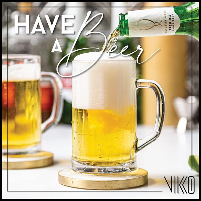 Vikko Beer Mug, Set of 6 Glass Beer Mugs, 13.5 Ounce, Dishwasher Safe Durable Drinking Glass for Craft Brews, Beer or Water
