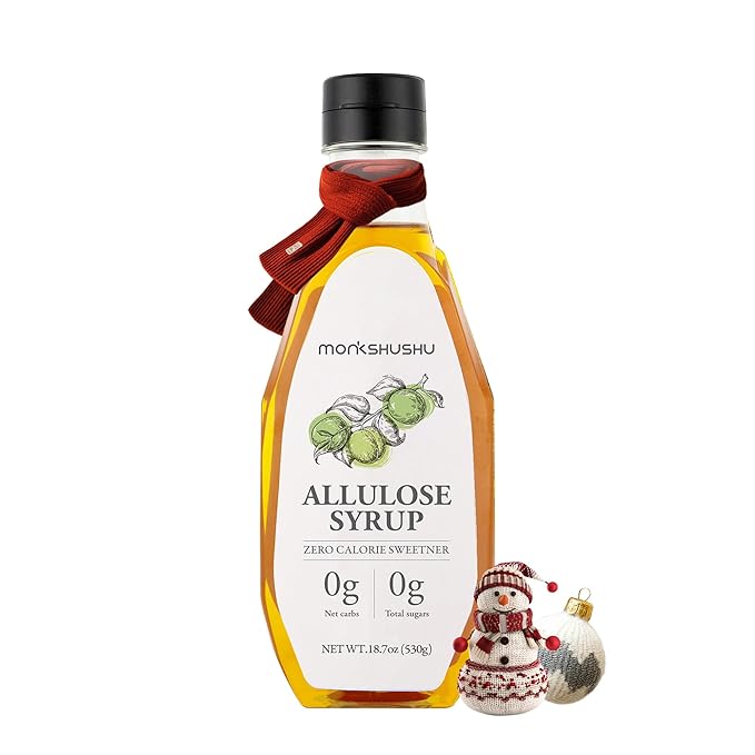 MONKSHUSHU Allulose Syrup 18.7 Fl Oz - Liquid Sweetener for Cooking, Baking, and Drinks - Keto Diet, Vegan friendly, Stevia Blend Thin Syrup - Zero Calorie Sugar Substitute - Monk Fruit - Gluten Free, 0g Net Carbs, Non-GMO