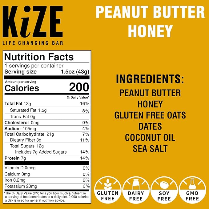 KiZE Energy Bars - Peanut Butter Lovers Variety Pack - Gluten Free, Dairy Free Options, Non-GMO, and High Protein Meal Replacement Energy Bars, Clean and Simple Food Ingredients - 7-10g High Protein Snacks, (10 Count)