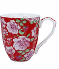 14oz Bone China Coffee Mugs for Women Floral Coffee Mug Tea Cups Novetly Coffee Cups Gift for Women Mom Friends (Bright red rose)