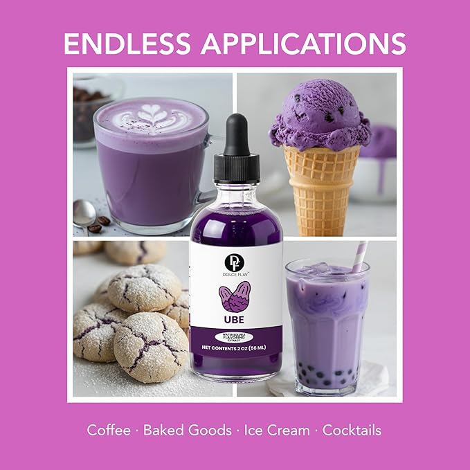 Dolce Flav Purple Ube Extract – 2 Ounce Water-Soluble Kosher, Sugar-Free, Concentrated Sweet Ube Flavoring for Baking, Ice Cream & Pastries, Includes Measured Dropper