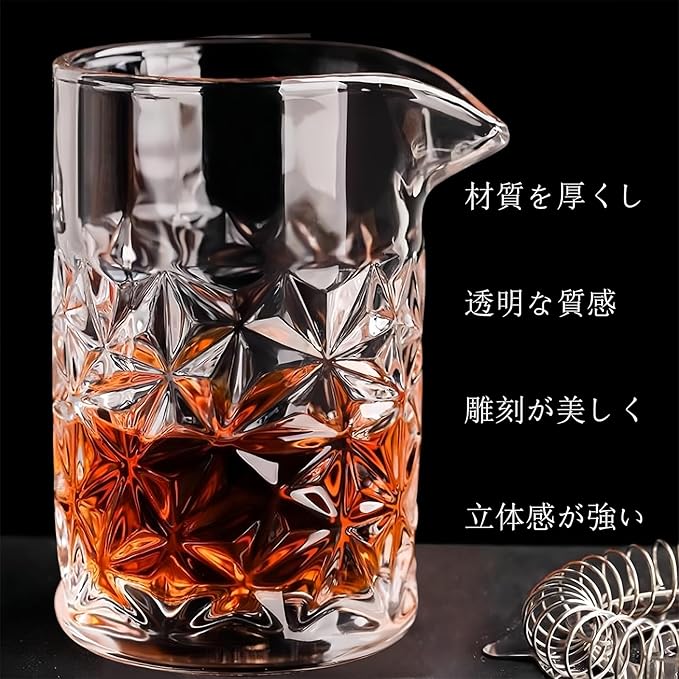 Cocktail Mixing Glass Set with Hawthorne Strainer, 2-Piece Crystal Kit, Bar Trainer, Old Fashioned Mixing Glass