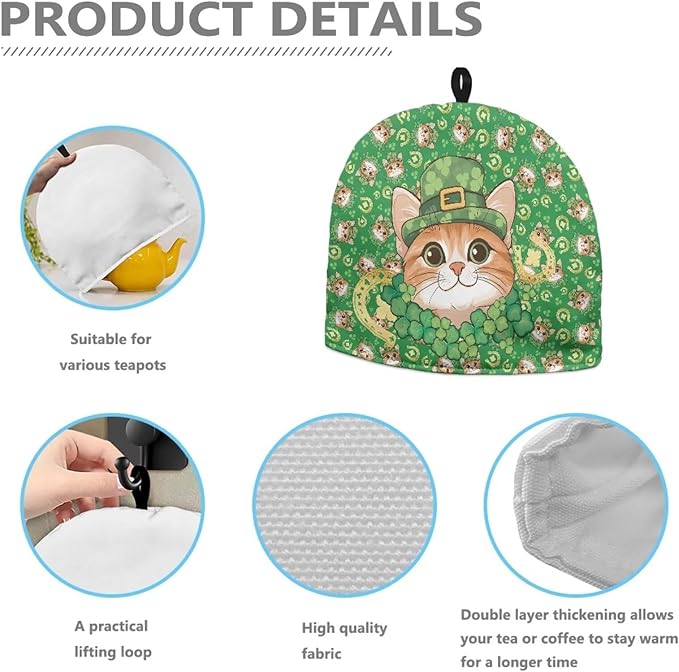 Kettle Cover for St. Patrick's Day Teapot Insulation Cover Cat Teapot Cover Small Teapot Dust Protector Keep Warm Kettle Kitchen Dust Cover