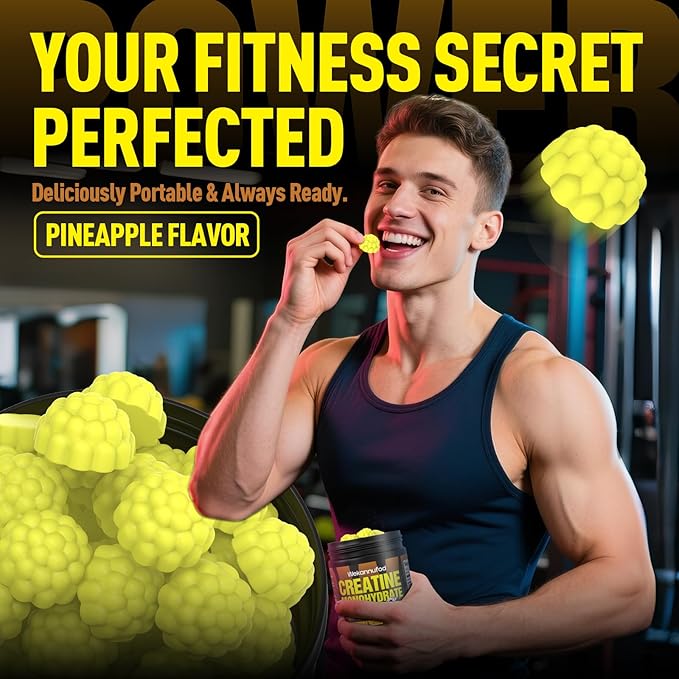 Creatine Monohydrate Gummies for Men & Women - 5,000mg Sugar-Free Creatine Supplement - Exclusive Soft Texture Technology, Non-GMO, (Pineapple - 90 Ct)