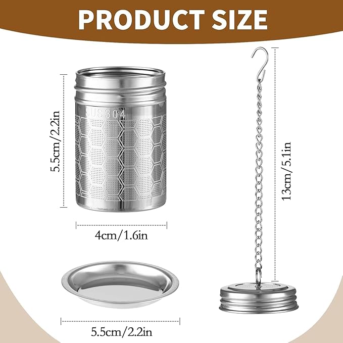 2 Pack Tea Strainers for Loose Tea, 304 Stainless Steel with Chain Hook,Extra Fine Mesh Tea Infuser for Brew Tea Spices & Seasonings