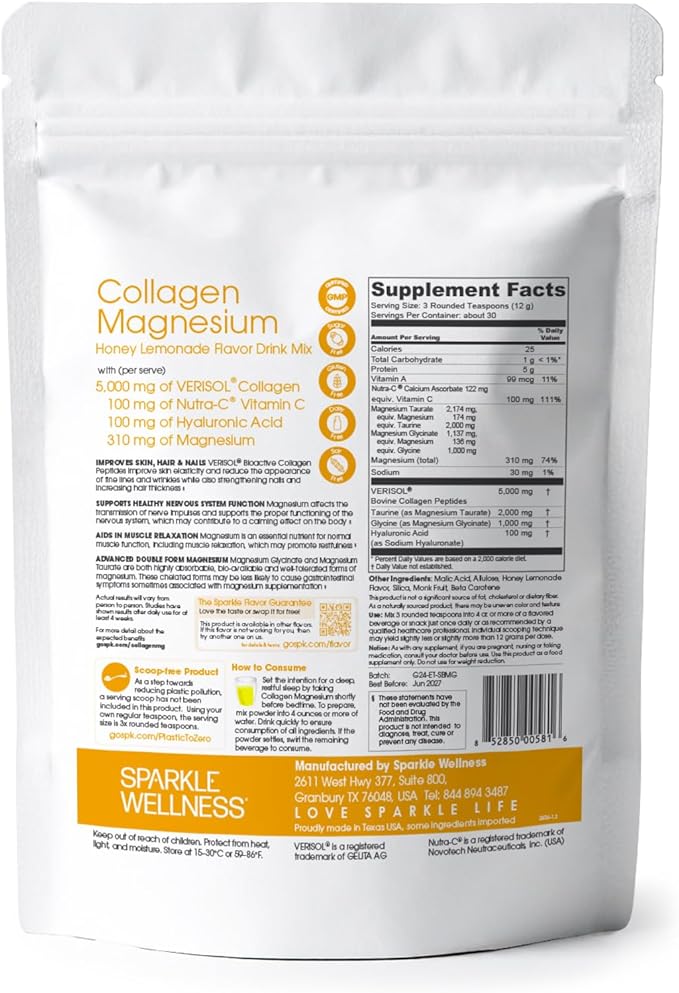 Collagen Magnesium Rest + Restore (Honey Lemonade) [30 Serves] | VERISOL Bioactive Collagen Peptides, Magnesium Glycinate & Taurate Salts | Lauren Roxburgh Rest + Restore | Calming Beauty Routine