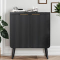 Wood Fluted Sideboard with 2 Doors, Modern Buffet Cabinet with Shelves, Multi-Space Storage Credenza Kitchen for Entryway, Dining & Living Room, Black