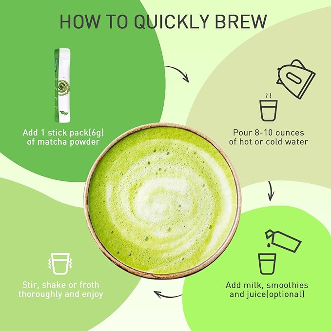 Organic Ceremonial Grade Matcha Powder：Superfood Vegan Supplement On-The-Go Green Tea Plant Based Digestive Enzymes & Energy Support with Akkermansia Probiotic Supports Radiant Skin 30 Stick Packs