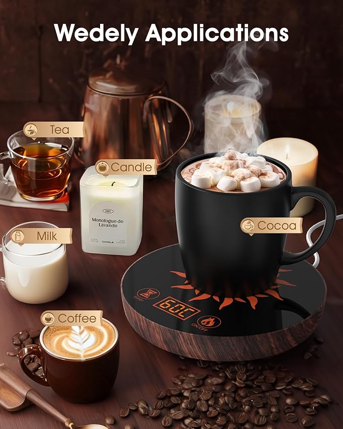 Coffee Warmer for Desk with Auto Shut Off, Coffee Mug Warmer for Desk with Auto Shut Off,2 Adjustable Temperatures & 1-12 Hours Timer (Xmas Coffee Gifts)