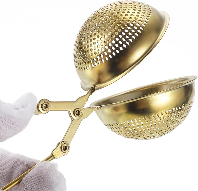 uxcell 2 Pcs Snap Tea Ball Infuser with Handle, Loose Tea Steeper, Stainless Steel Tea Strainer for Brew Loose Leaf Tea, Gold