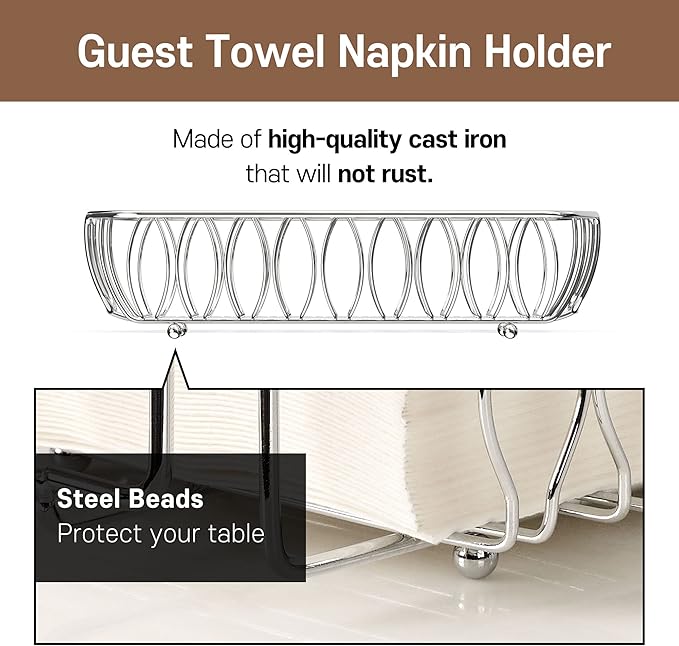 Silver Guest Towel Holder Tray for Bathroom – Napkin Organizer for Disposable Paper Towels, Hand Towel Rack for Countertop, Modern Holder for Guest Bathroom Essentials and Powder Room