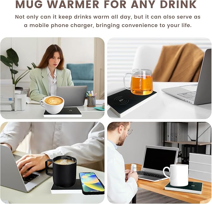 Coffee Mug Warmer Smart Cup Warmer for Office Desk,Multifunction Electric Beverage Warmer Plate 2 in 1,USB Type-C Heating Coaster Drink Warmer for Cocoa, Tea, Milk (White)