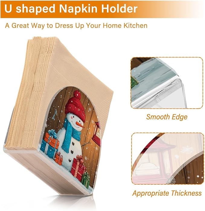 Christmas Snowman 1 Napkin Holder for Table Paper Cocktail Napkin Holders for Kitchen Dinning Acrylic Dinner Napkin Dispenser for Dinner Home Decor Bar 2 Pack