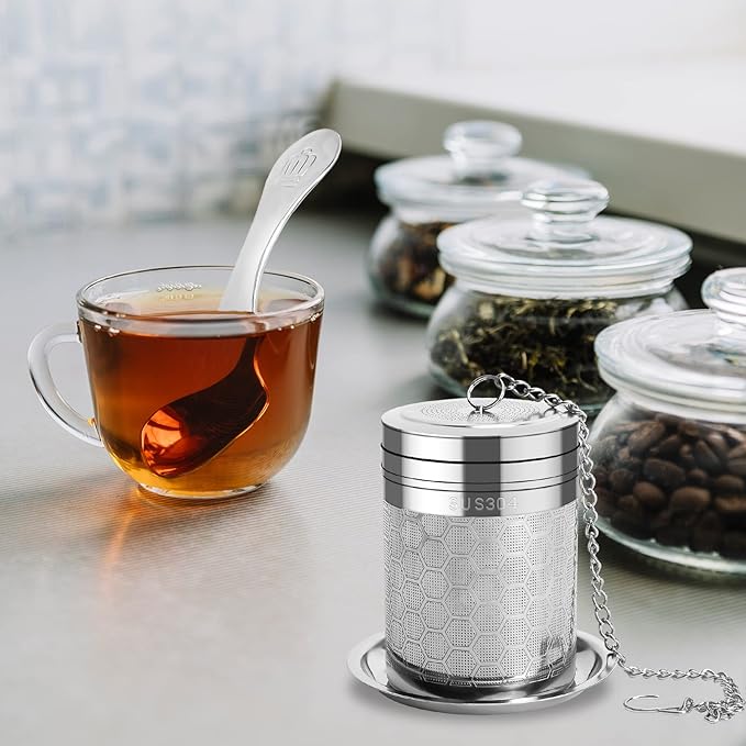 Numola Large Tea Infusers for Loose Tea, Extra Fine Mesh Large Tea Strainer for Spice Cooking, 304 Stainless Steel Tea with Extended Chain Hook for Teapot Cup