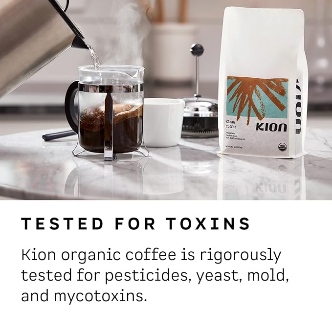 Kion Organic Whole Bean Coffee, Tested for Toxins, Ethically Sourced, Rich, Bold, and Smooth, Medium Roast 12 Oz (3 Pack)