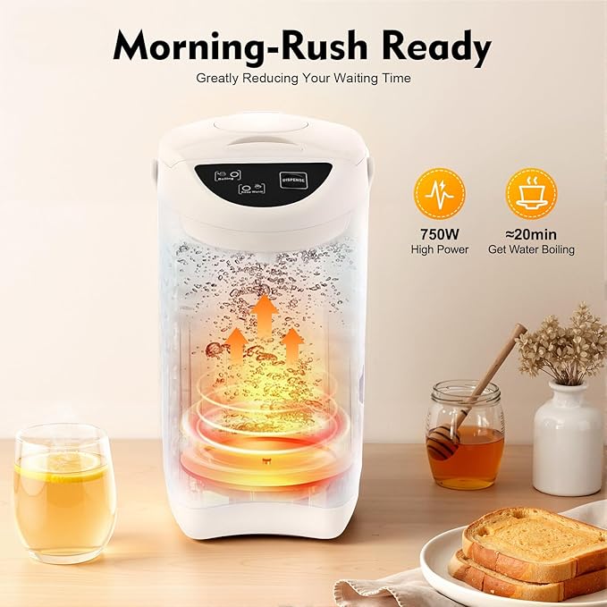 4L Electric Kettle, 135OZ Hot Water Urn Pot Dispenser Electric Tea Coffee Kettle with 3 Water Dispensing Modes, 750W Stainless Steel Boiler Warmer for Home Kitchen (White)