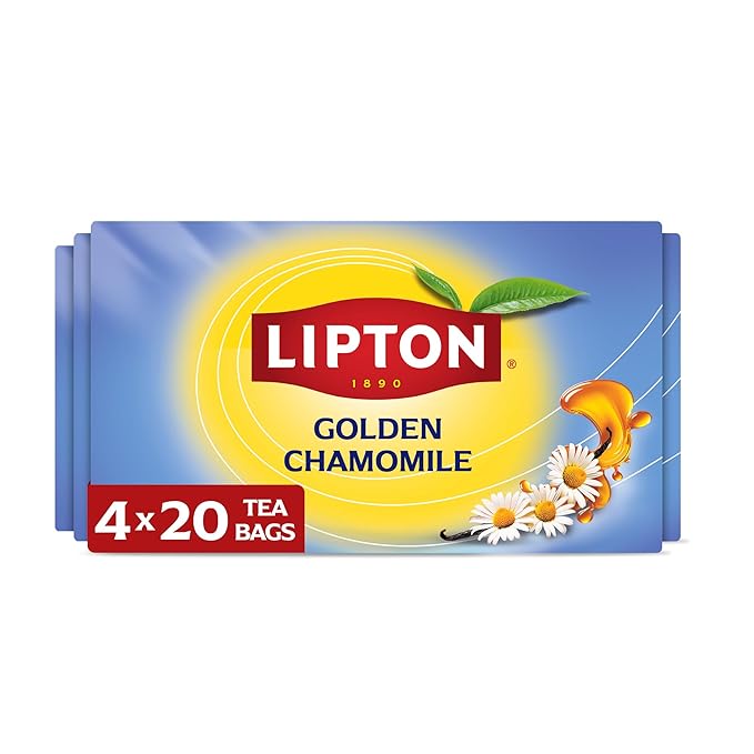 Lipton Golden Chamomile with Honey and Vanilla Tea Bags, Caffeine Free Tea, Herbal Tea, Individually Wrapped, 80 Total tea Bags (20ct - Pack of 4)