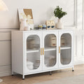 ZZL Sideboard Buffet Cabinet, Outdoor Storage Cabinet, 3 Doors, Metal,Resisting Ccratches, Rust, Adjustable Shelf for Kitchen,Coffee Bar, Garden, Entryway, Table Cupboard, (Length 48'' White)