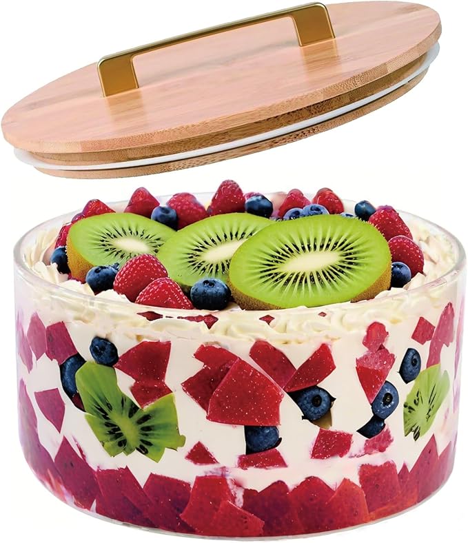 10 inch Large Salad Bowl, Trifle Bowl Glass with Sealed Lid, Versatile Mixing and Serving Bowl for Laying Ice Cream,Cake,Cupcake,Salad,Fruit,Baking,Dessert and Party Diy, Microwave Safe