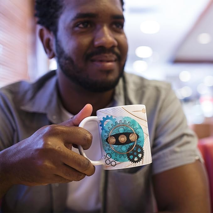 Turquoise, Black, and Copper Gears Coffee Mug for Men, Blue Coffee Mugs for Engineers, Mechanics, or Gear Head gifts,