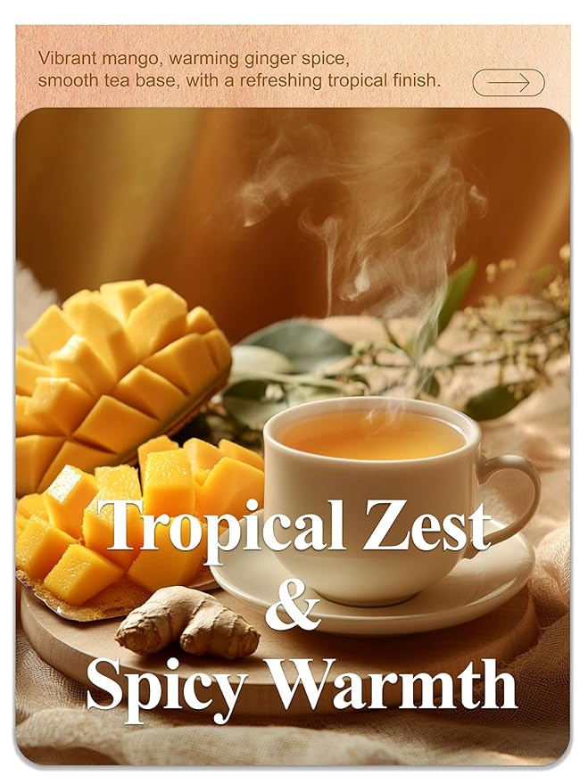LOOMICA Mango Ginger Tea Bags, Caffeine-Free, Spiced Herbal Tea with Ginger, Cardamom & Cinnamon, Naturally Sweet & Tropical Vibe, Perfect for Relaxation, 20 Counts