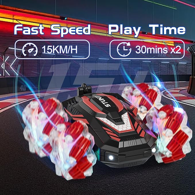 New Gesture Sensing RC Stunt Car with Lights Music, Hand Gesture Remote Control Truck 360° Spins Gifts Toys for 6-12 Years Old Boys