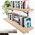 Kaboon 36 inch Long 10 inch Deep Floating Shelves for Wall Set of 2, Large Open Shelves Wall Mounted, Space Saving Home and Commercial Use, Light Walnut