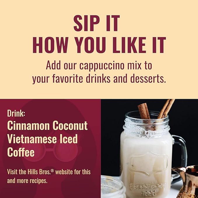 Hills Bros. Instant Cappuccino Mix, English Toffee (16 Oz, Pack of 1) – Convenient and Versatile, Instant Hot or Iced Coffee, Frothy & Rich English Toffee Flavor - Just Add Water