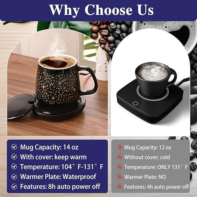 Waipfaru Coffee Mug Warmer Set, 2 Temperature Control & Auto Shut Off Mug Warmer for Desk, Gifts for Women, Heated Coffee Cup for Office, Home, Gift Set for Birthday, Christmas