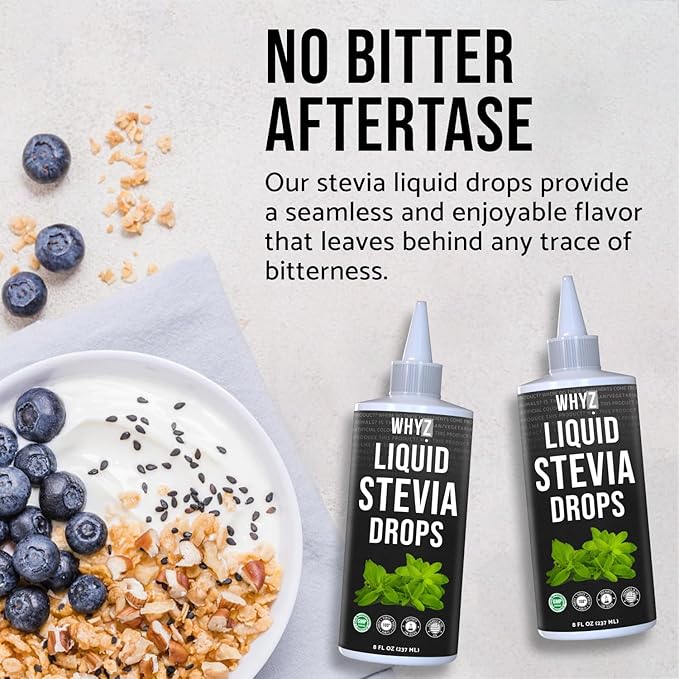 WHYZ Liquid Stevia Drops 8oz, Natural Liquid Stevia Extract, Pure Sweetener, Plant-Based Sweetener For Coffee Syrup, Zero Calorie, Non-GMO, Gluten-free, 1,823 Servings