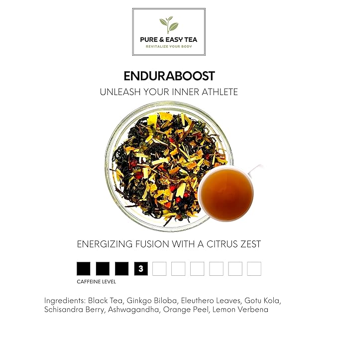 Pure And Easy Tea, EnduraBoost, Clever Endeavor & Glass Brewing Mug, Performance Tea Bundle, Caffeinated, 100% Natural Premium Loose Leaf Tea Blends, 200g/7.1oz