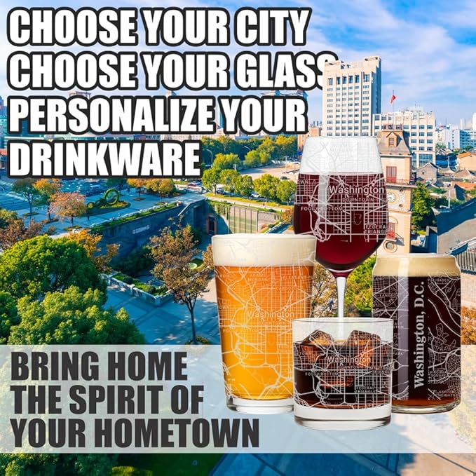 Blue Ridge Mountain Gifts - Washington DC Souvenir - District of Columbia Glassware Gift, Etched City Map, Laser Engraved and Dishwasher Safe