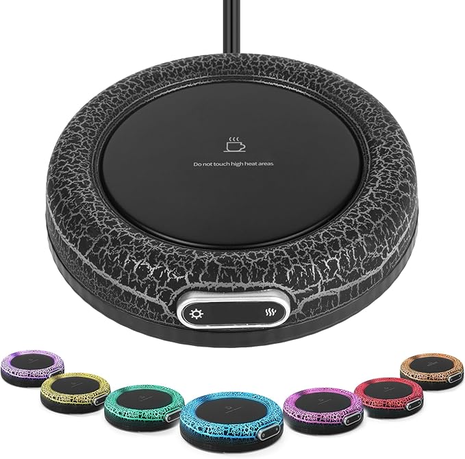 Smart Constant Warm Coaster, Volcano Warm Coaster,Coffee Mug Warmer,Home Desktop Ambient Light,Coffee Mug Warmer,Coffee Lover's Gift,4 Temperature Settings Available(Black)
