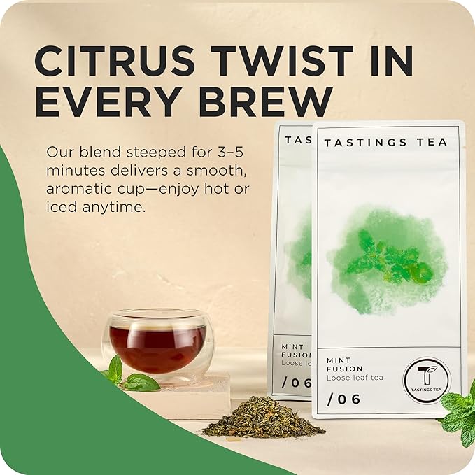 Tastings Tea Mint Fusion - 4.5 oz Loose Leaf | Energising Boost | Small-Batch Freshness